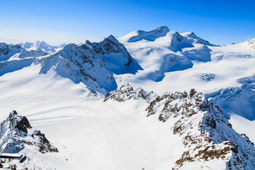 Mountains covered with snow in ski resort of Pitztal, Austria