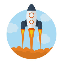 Icon of Flying Rocket. Start Up symbol. Flat style