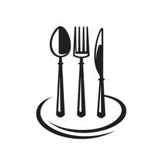 monochrome set of knife, fork, spoon and plate