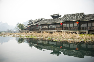 Miao minority style buildings, Yangshuo, Baishai, Guilin, China