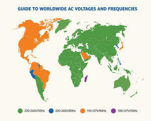 Fototapeta na wymiar Guide to worldwide AC voltages and frequency