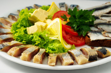 The set marinated mackerel on the plate