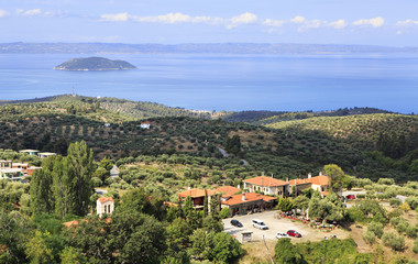 Fototapeta na wymiar Settlement on the coast of Aegean Sea.