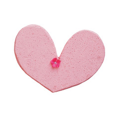 pink heart with small artificial flower on white background