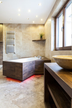 Modern bathtub in luxury bathroom