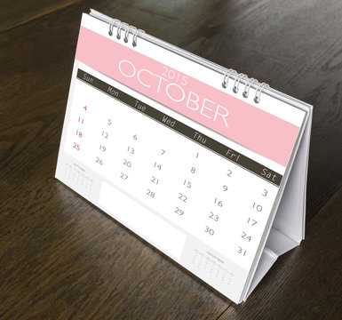 October Calendar  2015 on wood table