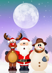 Santa Claus, snowman and reindeer