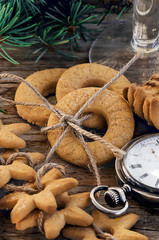 Gingerbread christmas cookies and vintage swiss watch