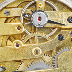 background from brass gear movement of retro watch