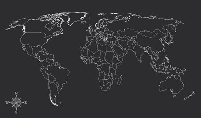 World map countries white outline gray EPS10 vector
