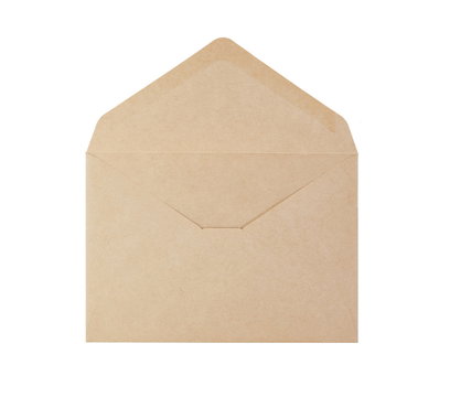 open brown paper envelope isolated on white background