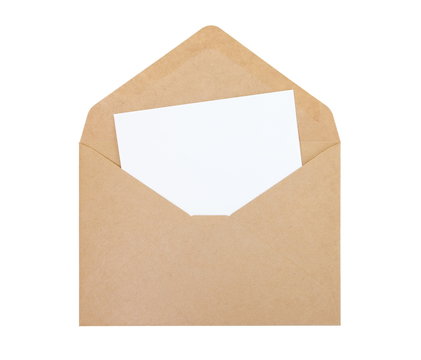 Empty white paper note and brown paper envelope