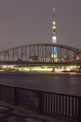 Tokyo night view with sumida river and Tokyo sky tree