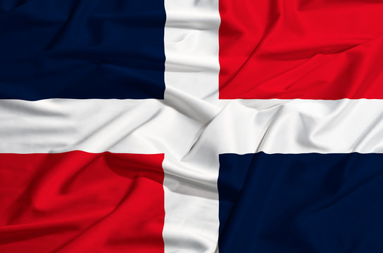 Dominican Republic flag on a silk drape waving