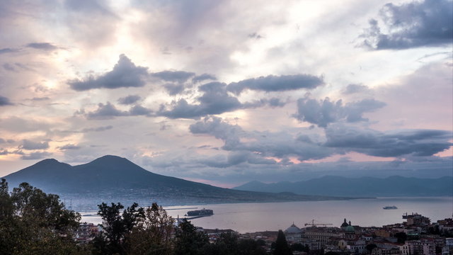 Naples with Mount Vesuvius in the Sunrise Timelapse