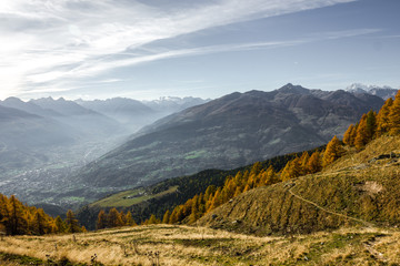Fototapeta premium Paesaggio autunnale in montagna con alberi