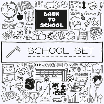 Hand Drawn School Icons Set.