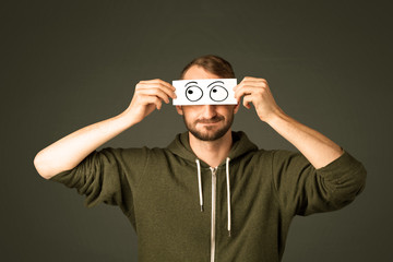 Silly man looking with hand drawn eye balls