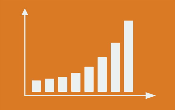 Bar graph with arrows axis. Grow chart business concept