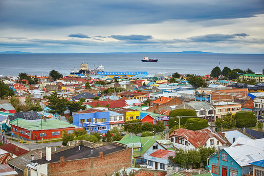 Punta Arenas with Magellan Strait in Patagonia
