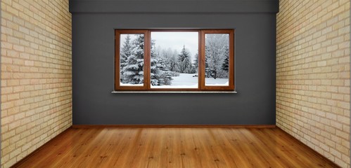 Empty room with winter view window