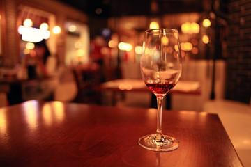 glass with red wine, tasting, restaurant