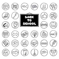 Hand drawn school buttons set