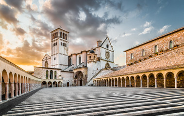 Fototapeta na wymiar Basilica of St. Francis of Assisi at sunset, Assisi, Italy