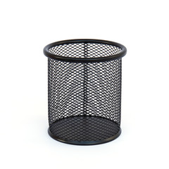 Metal basket for pencil isolated on white background