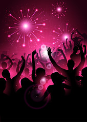 Fototapeta na wymiar New year background with silhouettes and firework