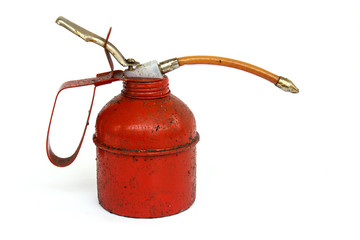 metal red oil can isolated on white background
