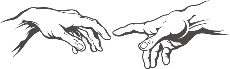 Hand to hand tattoo Creation of Adam - obrazy, fototapety, plakaty
