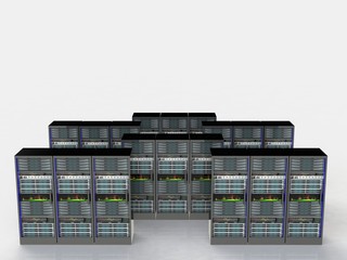 Server room in datacenter, 3d render