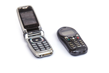 Old mobile phone isolated on white