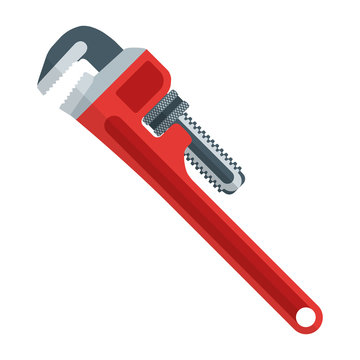 vector outline flat style red pipe adjustable metal wrench icon