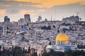 Jerusalem, Israel City Skyline With Dome of the Rock