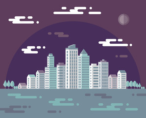 Night cityscape vector concept illustration in flat design style