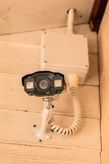 Close up image of surveillance cameras on the wall
