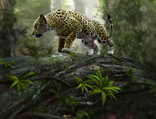 Foto op Plexiglas jaguar op jacht, 3d CG © Atelier Sommerland