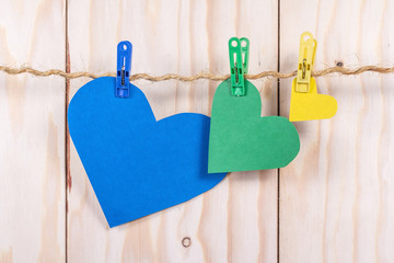 colorful hearts on the clothesline