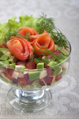 Avocado salad with salmon.