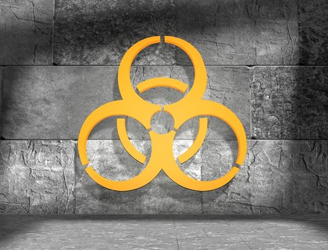 biohazard sign paper cut silhouette in concrete interior