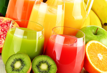 Glasses of assorted fruit juice. Detox diet