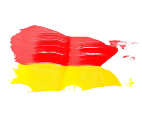red, yellow grunge brush strokes oil paint isolated on white