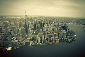 New York. Stunning helicopter view of lower Manhattan