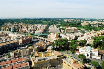 Naklejka premium Aerial view of Rome city from St Peter Basilica roof