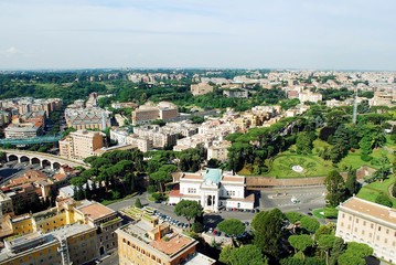 Fototapeta premium Aerial view of Rome city from St Peter Basilica roof