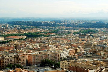 Obraz premium Aerial view of Rome city from St Peter Basilica roof