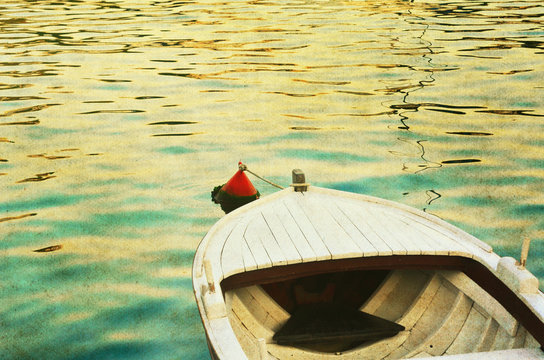 Fishing boat in beautiful soft light, retro style