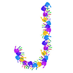 Conceptual children hand print font isolated